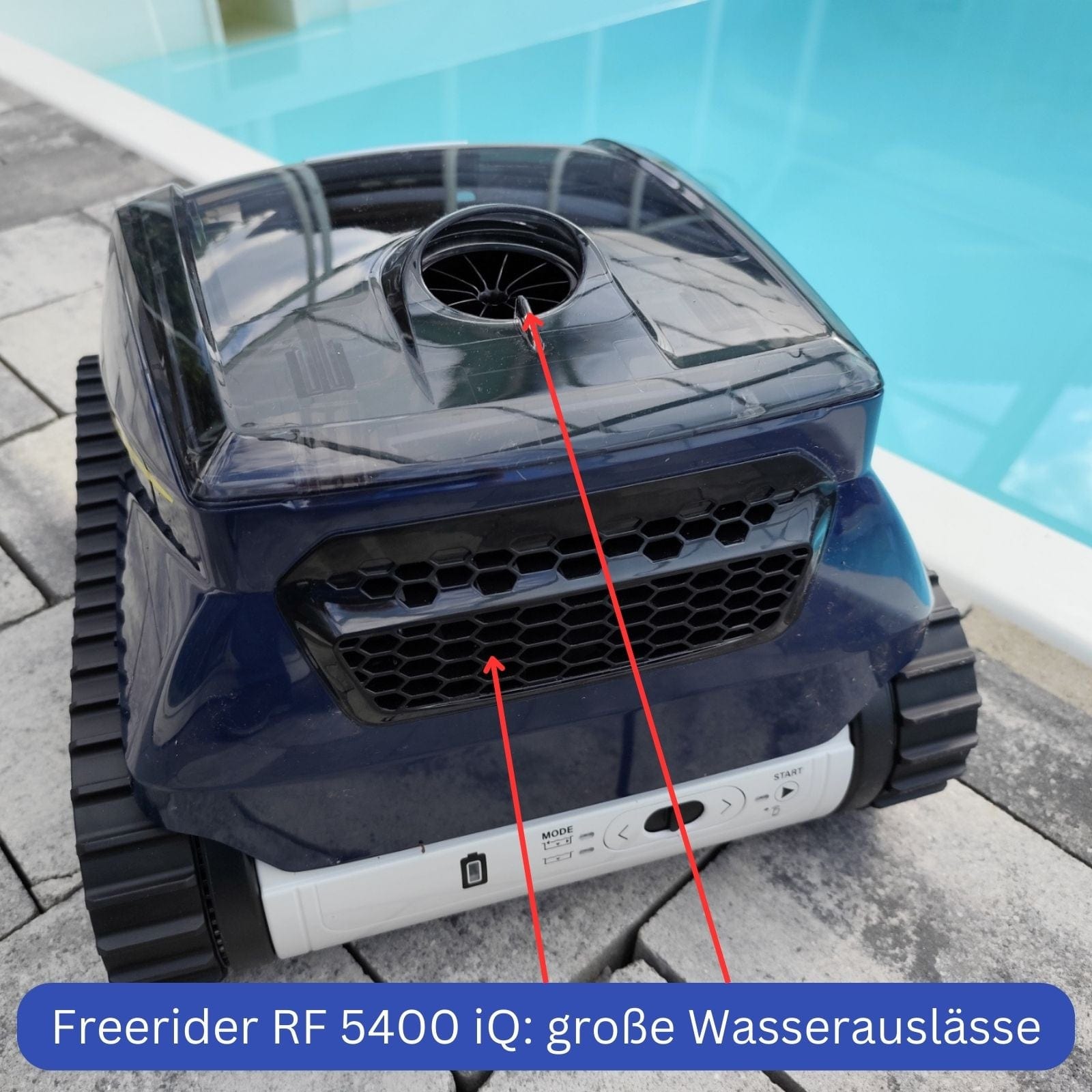 Zodiac Freerider RF 5400 iQ mit grossen Wasserauslaessen