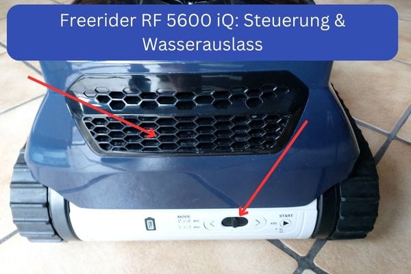 Zodiac Freerider RF 5600 iQ Akku Poolroboter Wasserauslass und Steuerung